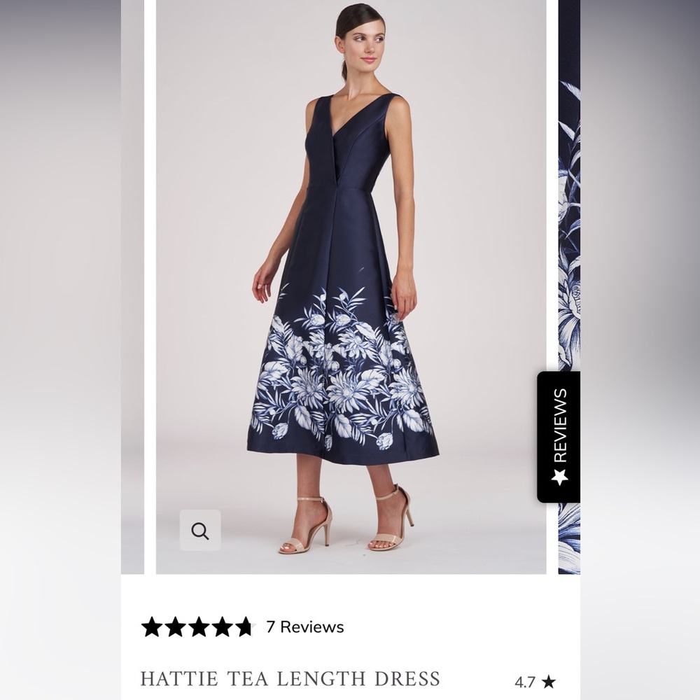 Party dress ready for any function
Kay Unger Navy Blue / White Floral Midi Dress
